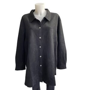 WYNNE LAYERS by MARLAWYNNE Black button front faux suede‎ shacket/ tunic 2XL NEW